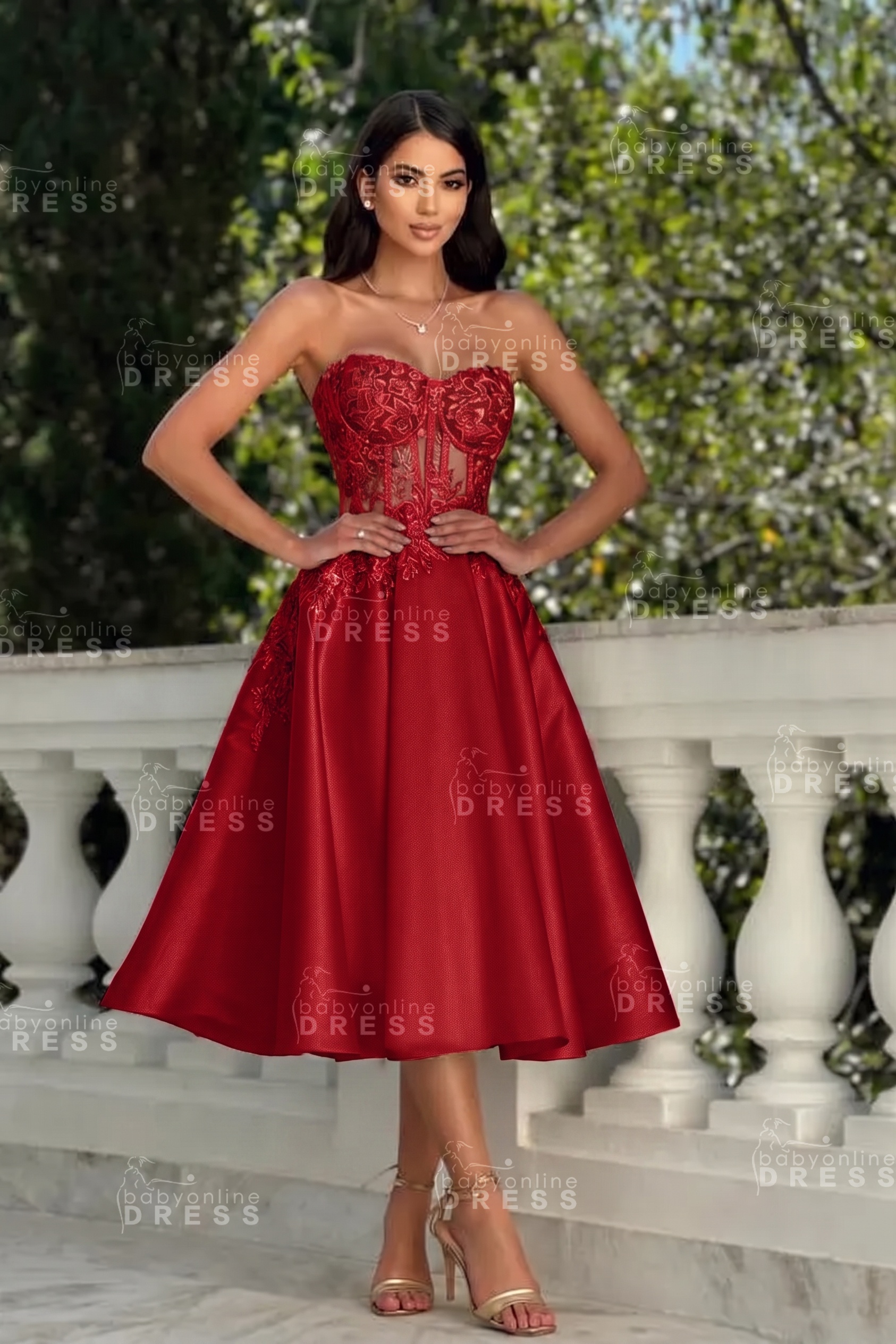 Stunning Strapless Sweetheart Tea-Length A-Line Satin Prom Dresses White