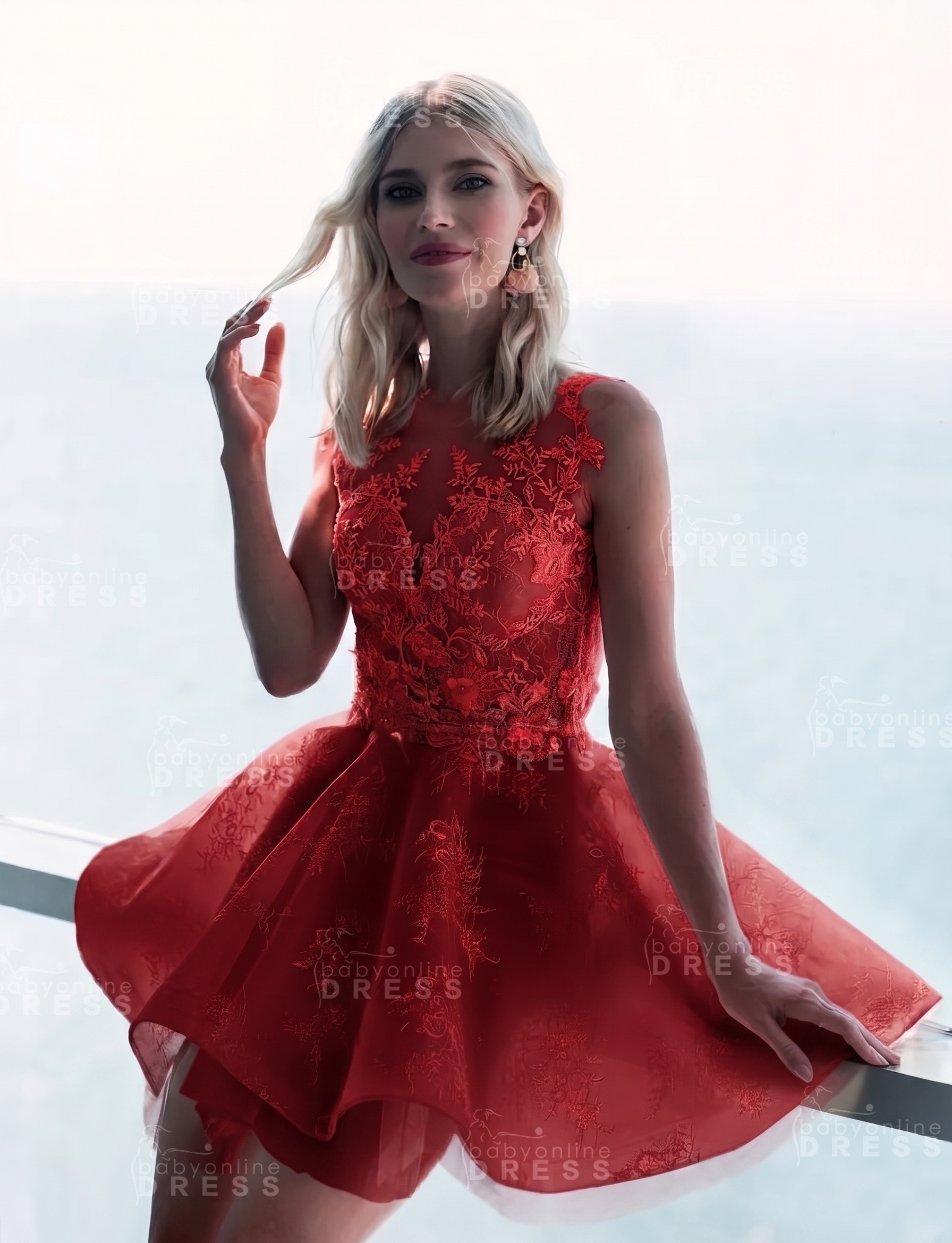 Sleeveless Lace Puffy Flowers A-Line Short Homecoming Dress with Appliques