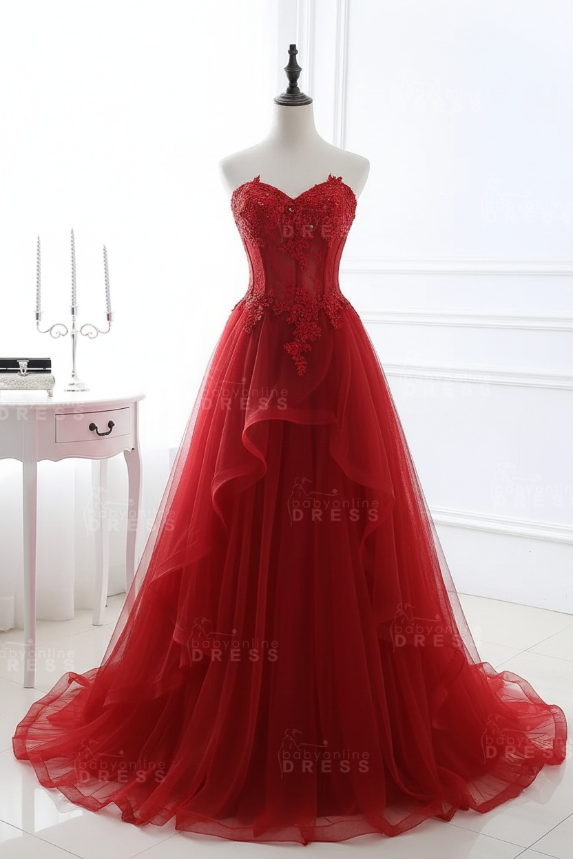 CHARLIZE |Ball Gown Sweetheart Tulle Sky Blue Prom Dress with Sequins BM0422