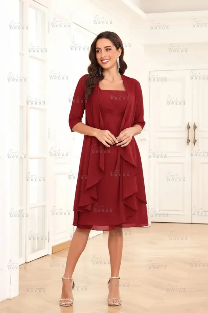 Elegant Pleated Chiffon Two Piece Mother of the Bride Dress