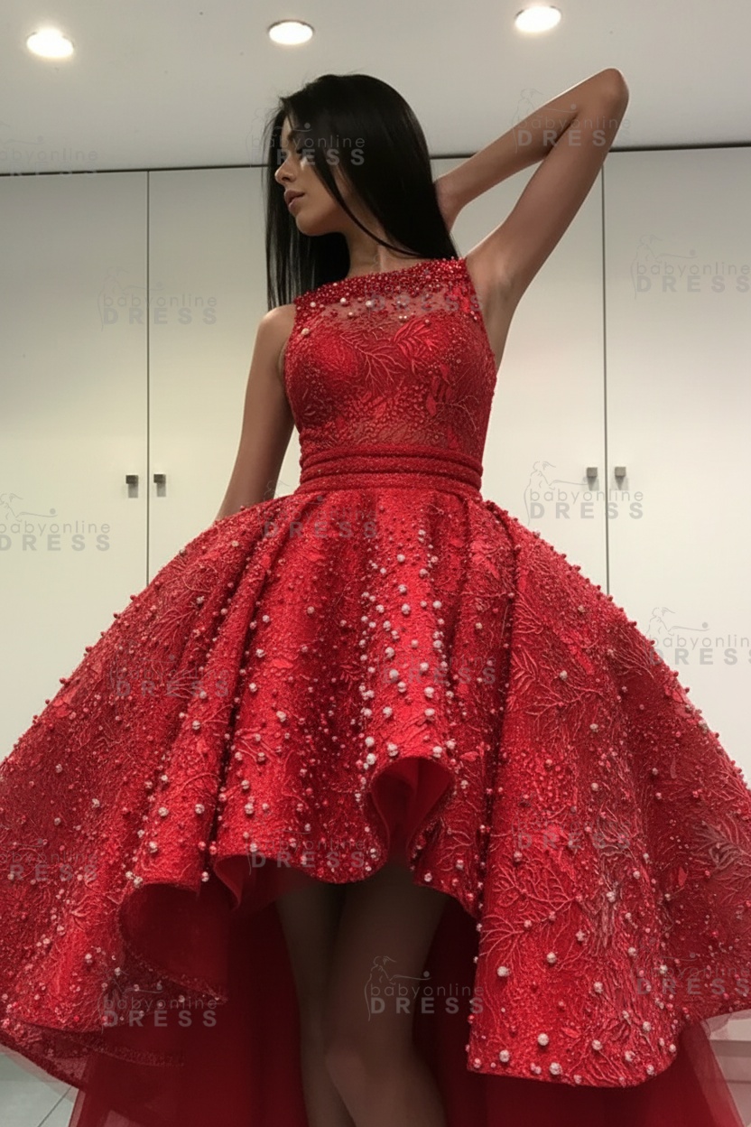 Gorgeous Sleeveless Beadings Short Hi-Lo Cocktail Dress Homecoming Dress