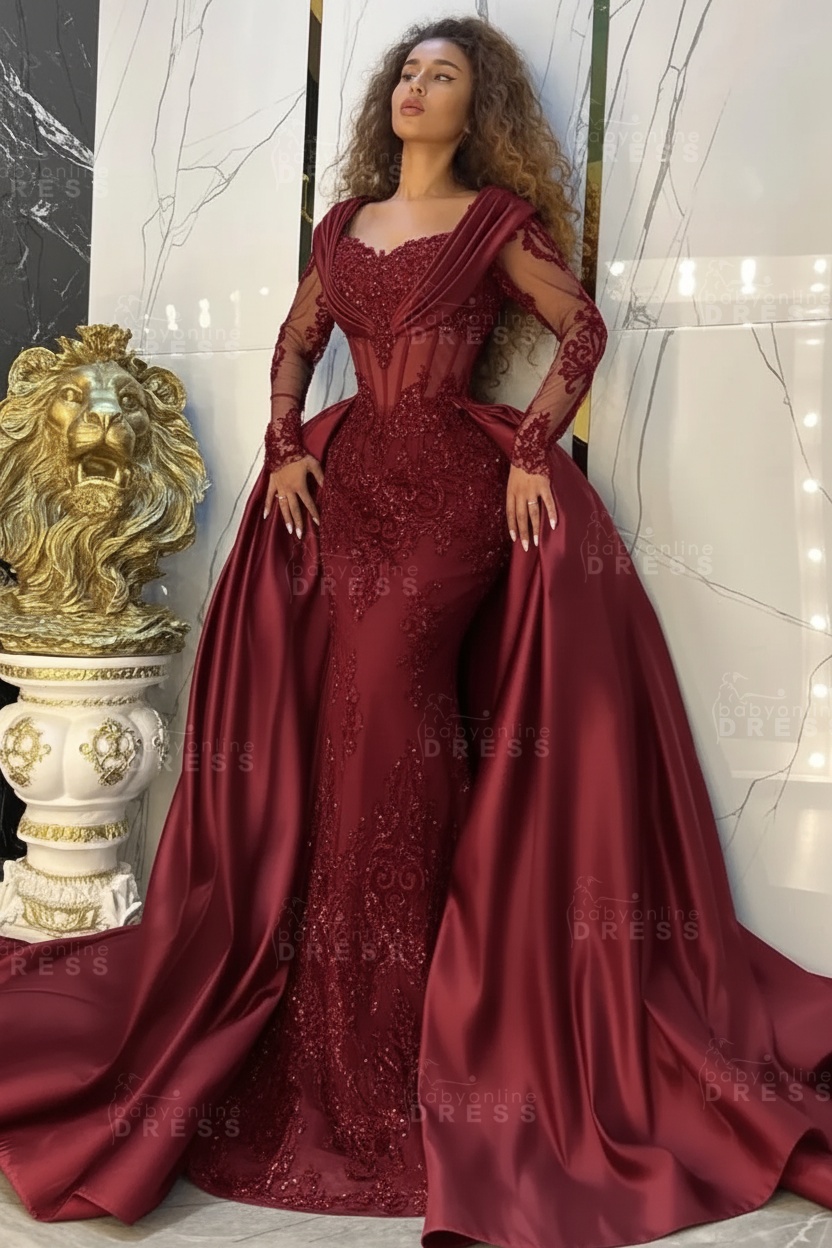 Gorgeous Sweetheart Appliques Lace A-Line Prom Dresses Long Sleeve Chapel Train