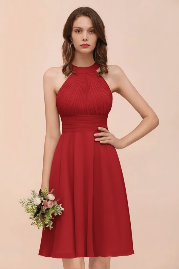 Halter Soft Chiffon Aline Short Bridesmaid Dress