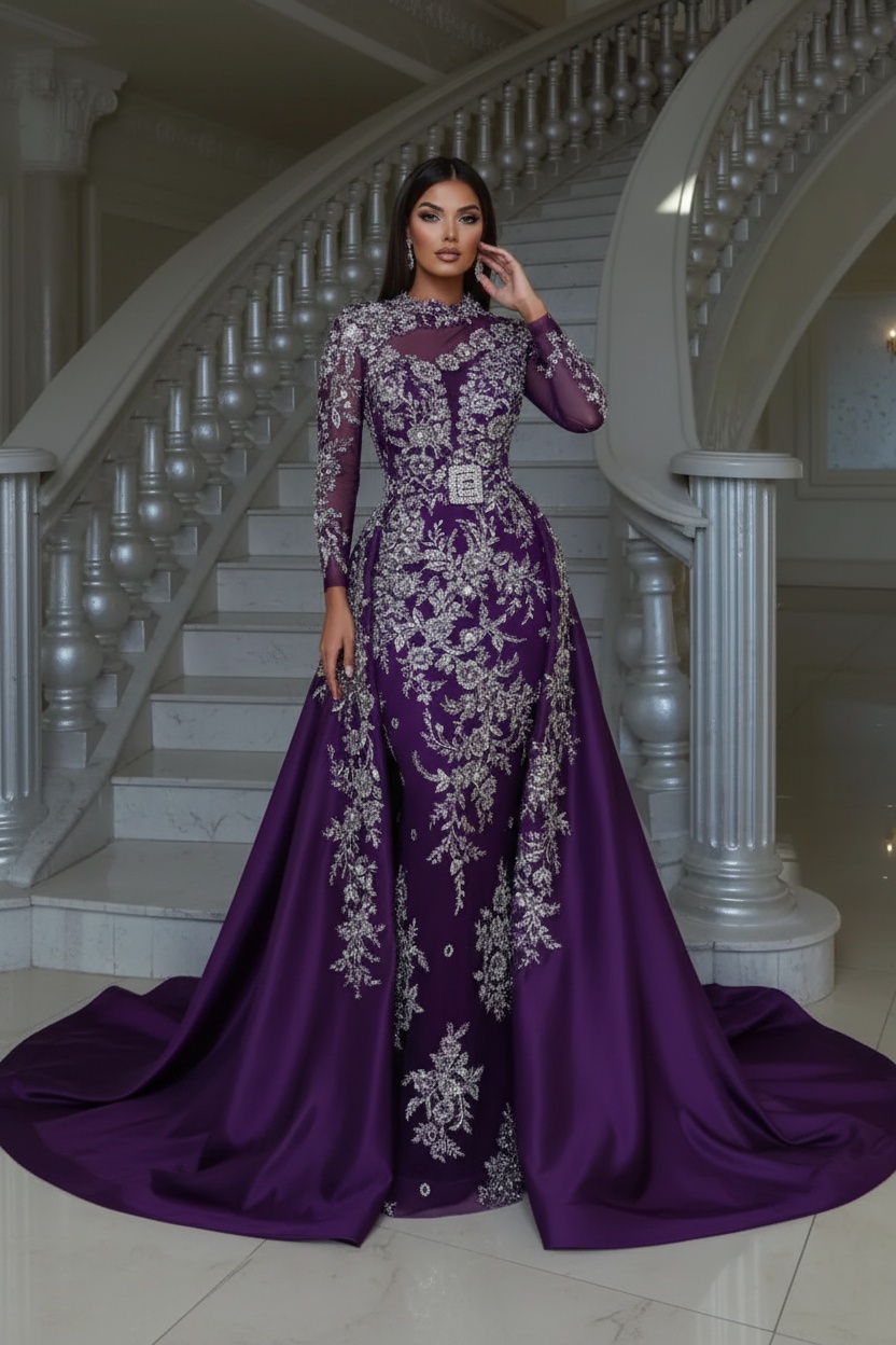 Blushing pink Long sleeves Overskirt Lace Prom Dresses