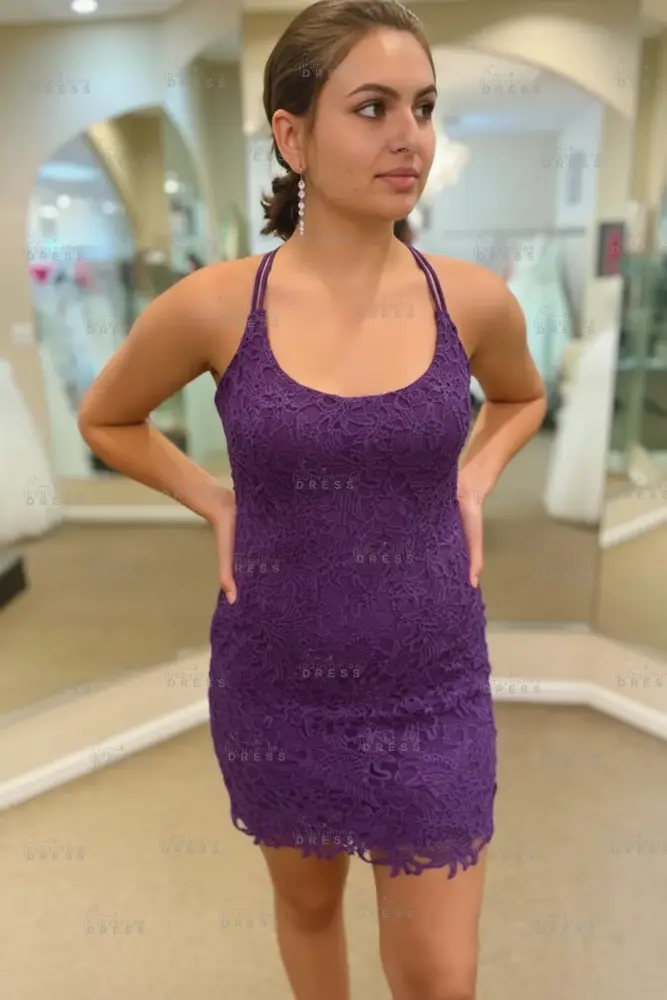 Spaghetti Straps Short Lace Homecoming Dresses 