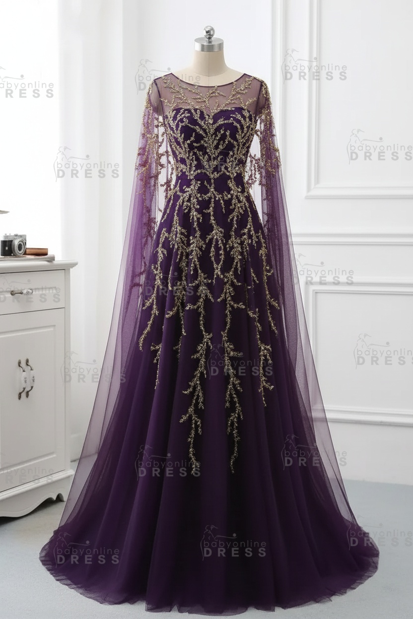 Elegant Jewel Long Sleeves Ruffle Prom Dresses with Beadings Online