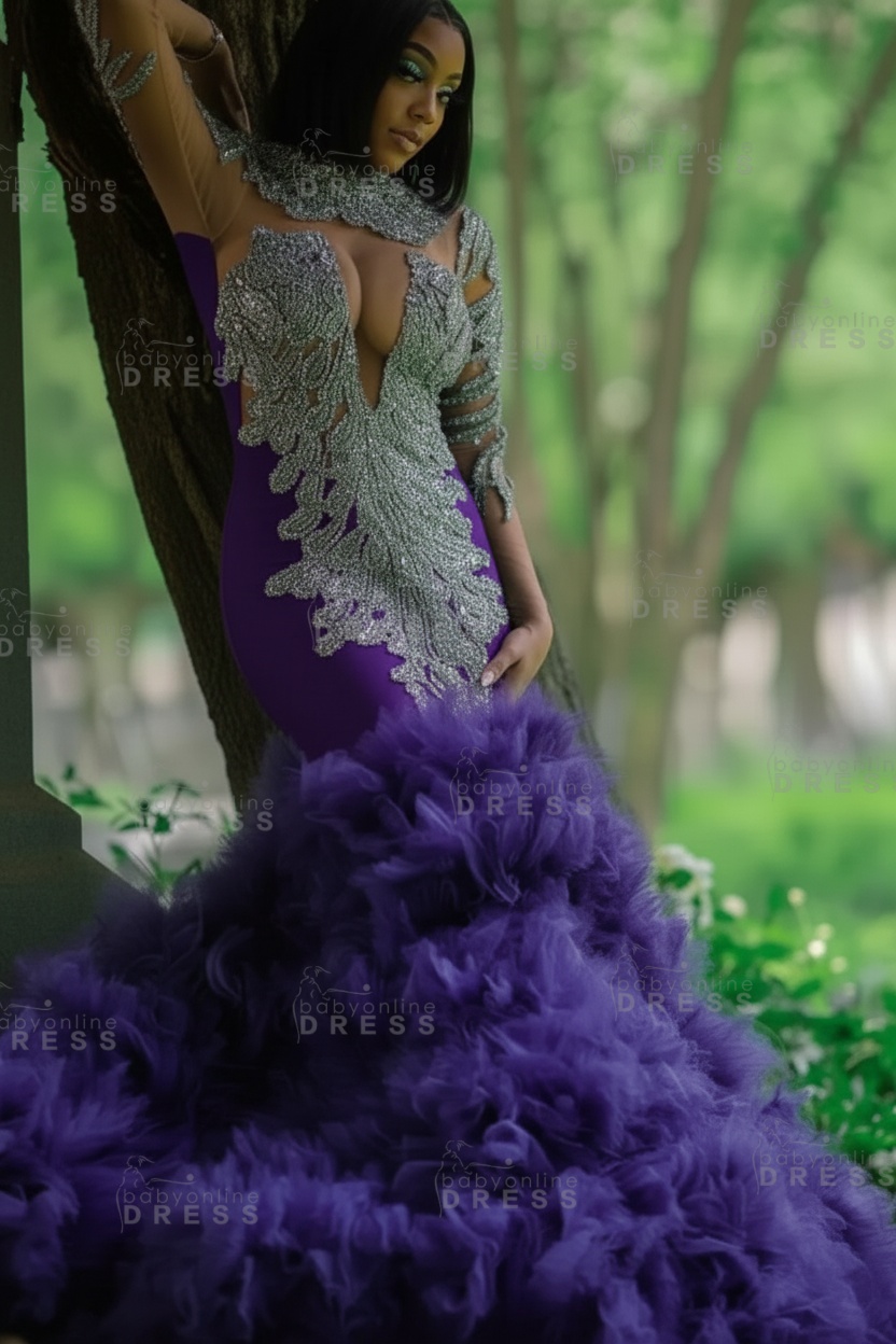 Glamorous Slim Mermaid Evening Gowns with sleeves Beadings Prom Dress