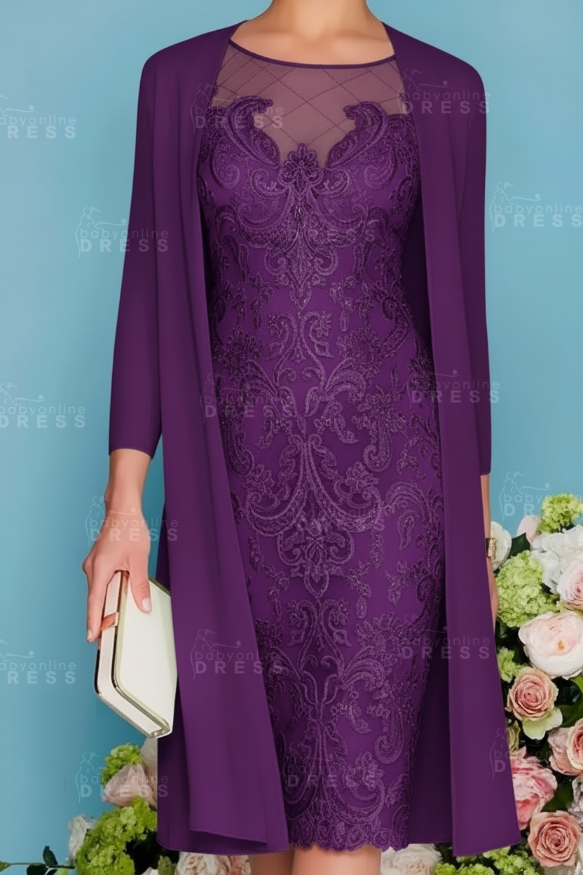 Scoop Neck Two Piece of Mermaid Slim Mother of the Bride Dress Chiffon 3/4 Sleeves Wedding Guest Outfits