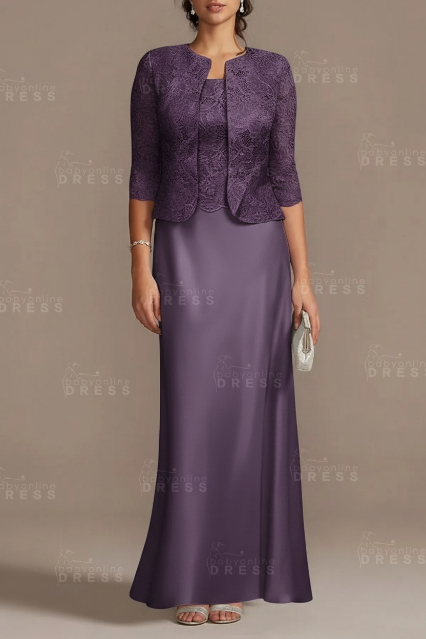 Long sleeves Sky blue Column Long Mother of the bride Dress