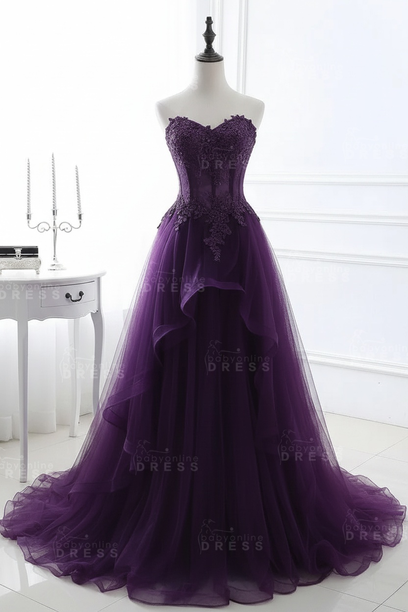 CHARLIZE |Ball Gown Sweetheart Tulle Sky Blue Prom Dress with Sequins BM0422