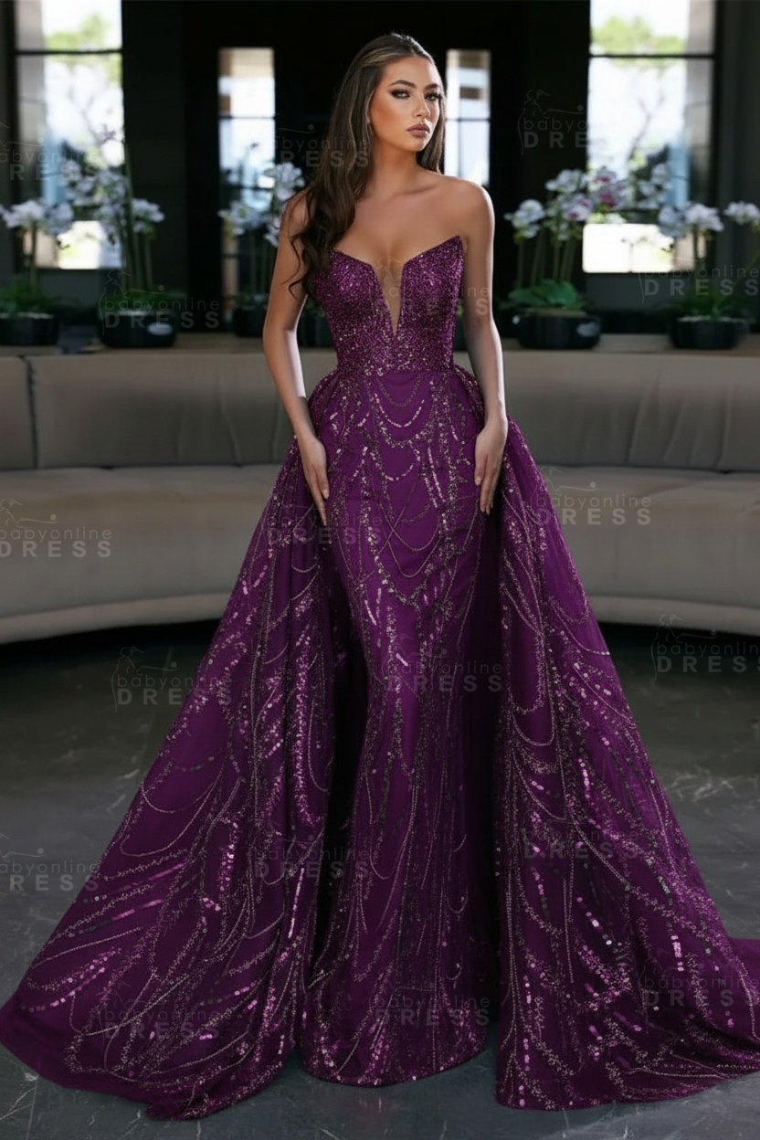 Blue Sequin Mermaid Sweetheart Prom Dresses with Overskirt