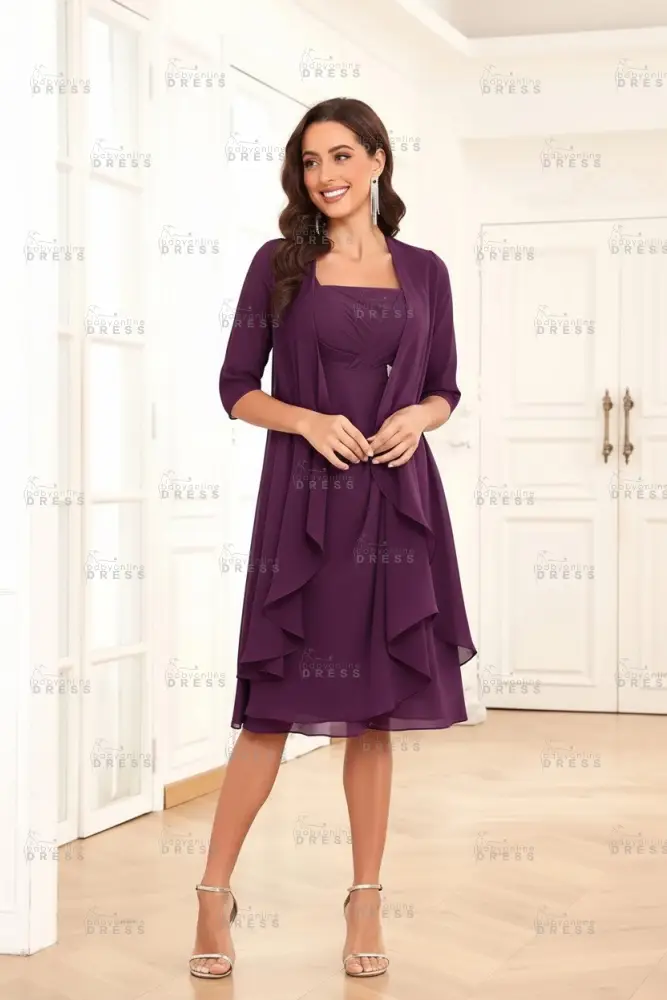 Elegant Pleated Chiffon Two Piece Mother of the Bride Dress