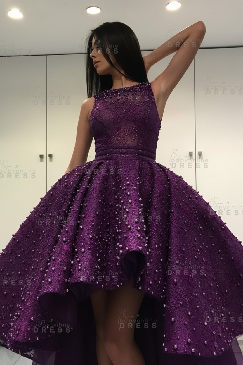 Gorgeous Sleeveless Beadings Short Hi-Lo Cocktail Dress Homecoming Dress