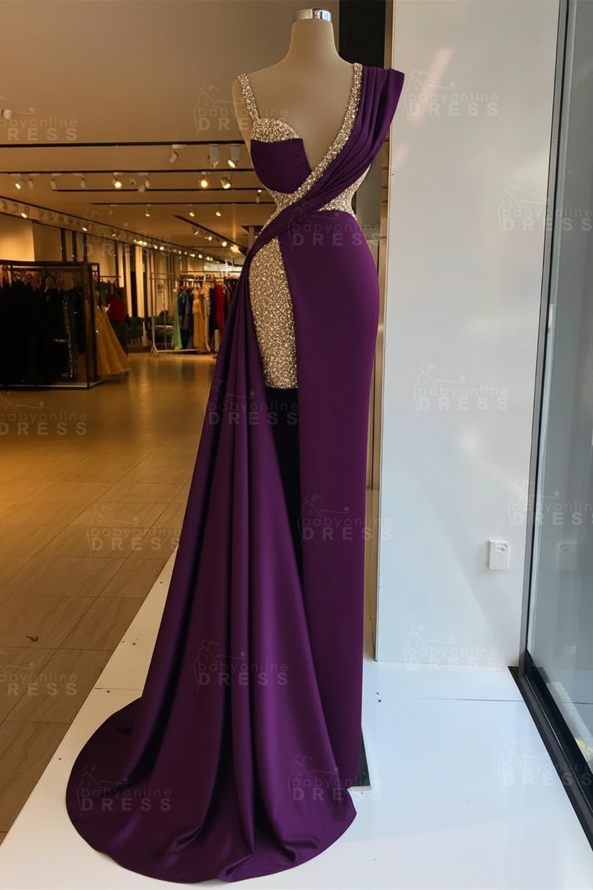 Luxury Satin Prom Dress Sleeveless with Sequins Sleeveless Evening Gown