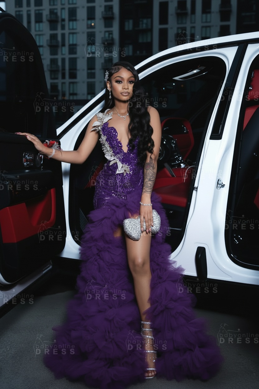 Stunning Red Mermaid Prom Dress with Beadings High Split Party Dress