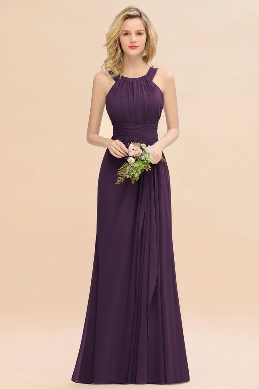 Regency halter chiffon floor length bridesmaid dress