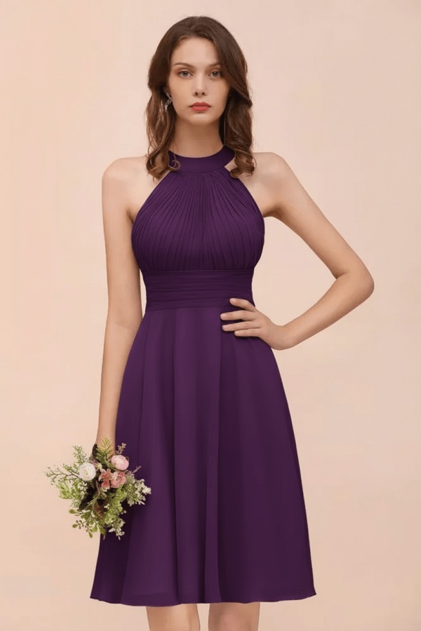 Halter Soft Chiffon Aline Short Bridesmaid Dress