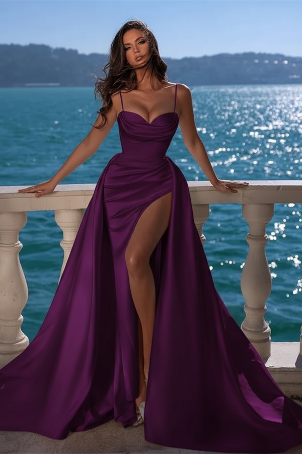 Sweetheart White High Split Mermaid Prom Dresses with overskirt