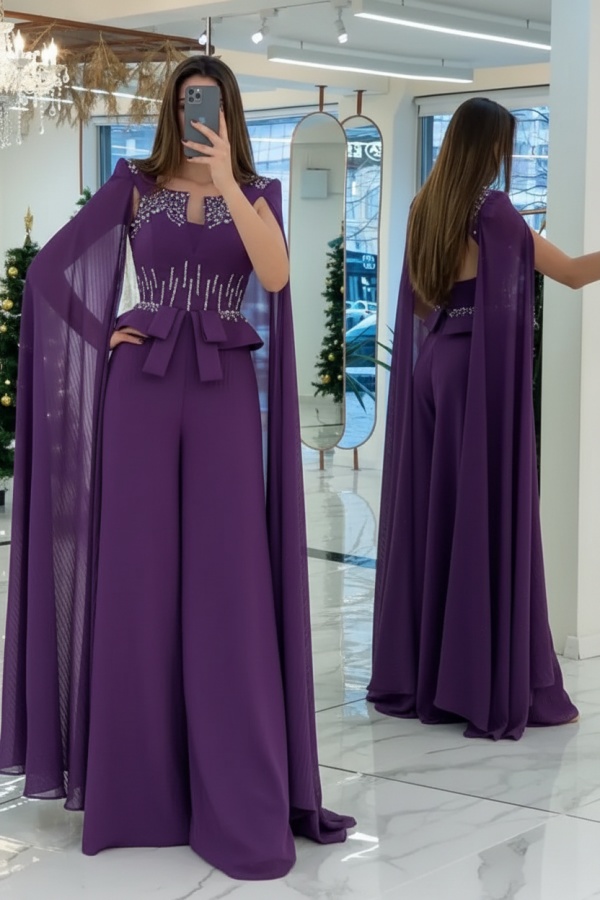 Trendy Sleeveless Backless Floor-Length Chiffon Prom Dress Jumpsuit