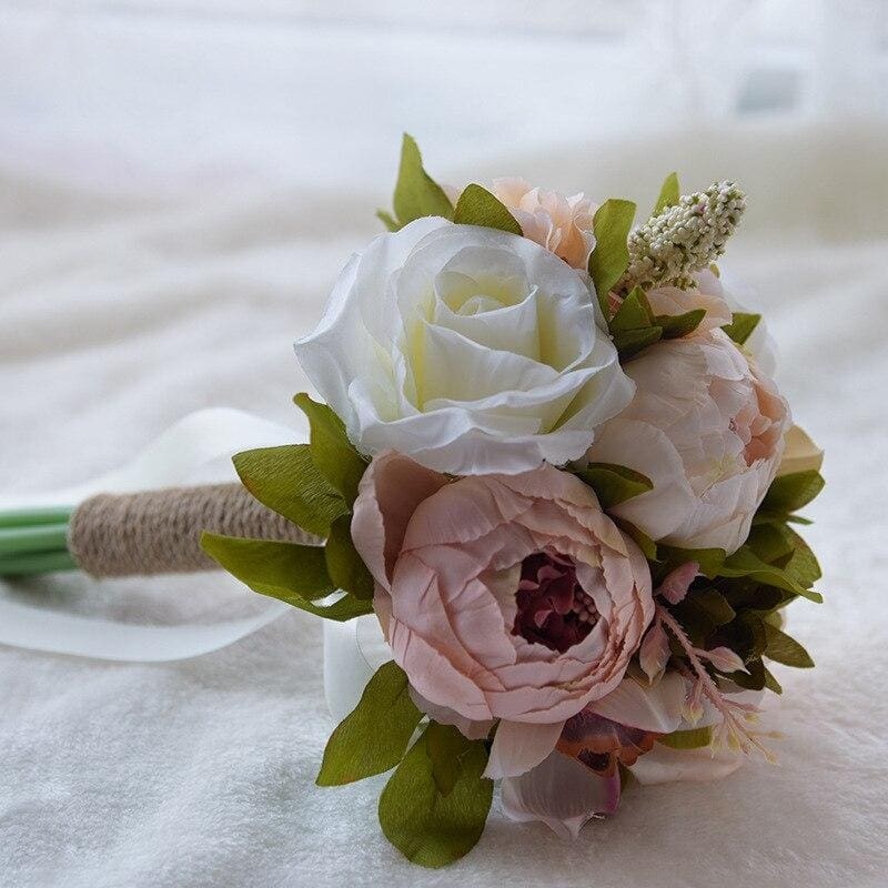 Romantic Artificial Rose with Ribbon Wedding Bouquet-Babyonlinewholesale