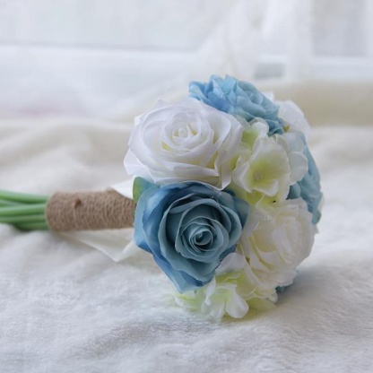 Romantic Artificial Rose with Ribbon Wedding Bouquet-Babyonlinewholesale