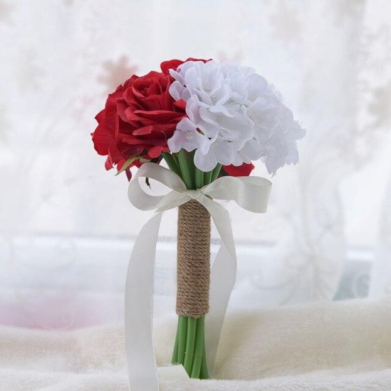 Romantic Artificial Rose with Ribbon Wedding Bouquet-Babyonlinewholesale