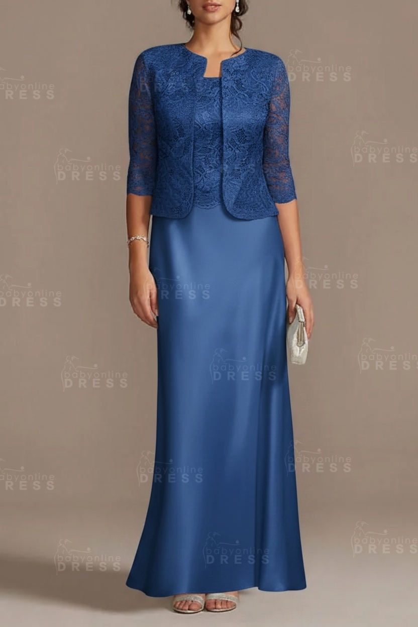 Long sleeves Sky blue Column Long Mother of the bride Dress
