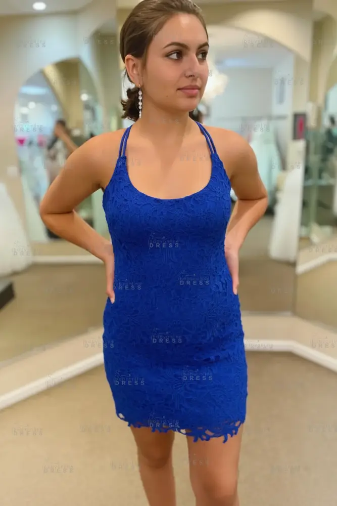 Spaghetti Straps Short Lace Homecoming Dresses 