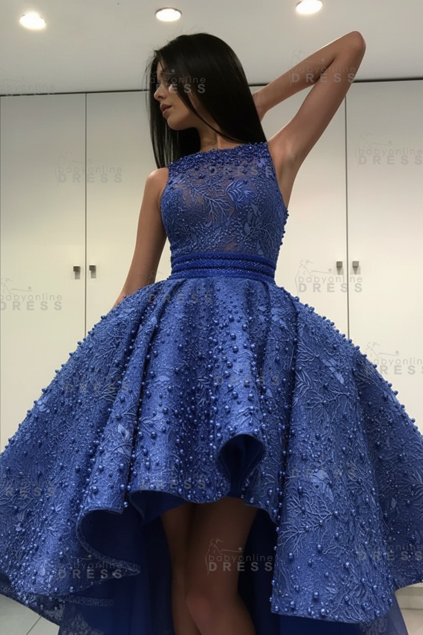 Gorgeous Sleeveless Beadings Short Hi-Lo Cocktail Dress Homecoming Dress