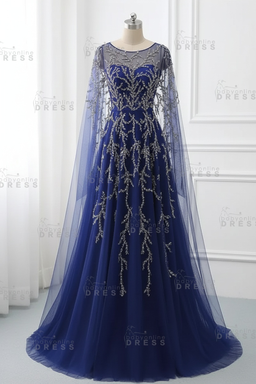 Elegant Jewel Long Sleeves Ruffle Prom Dresses with Beadings Online