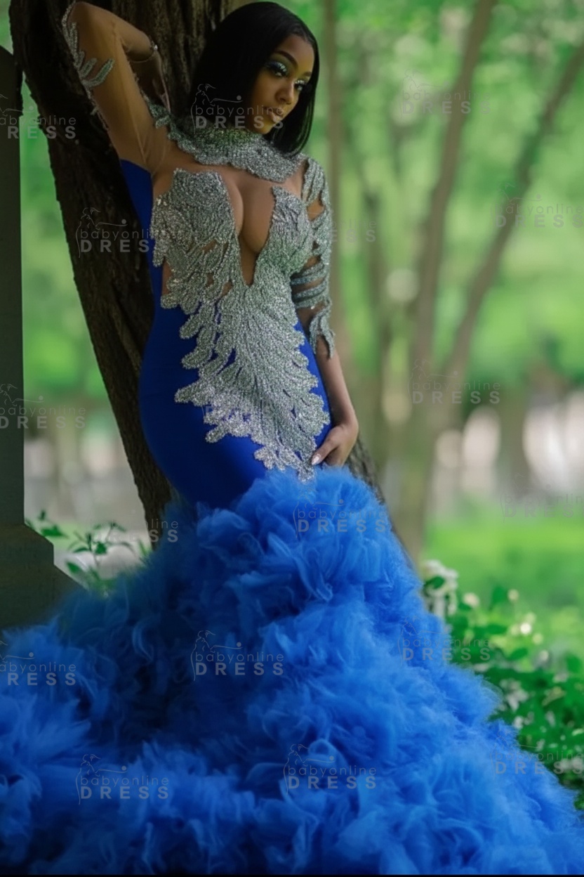 Glamorous Slim Mermaid Evening Gowns with sleeves Beadings Prom Dress