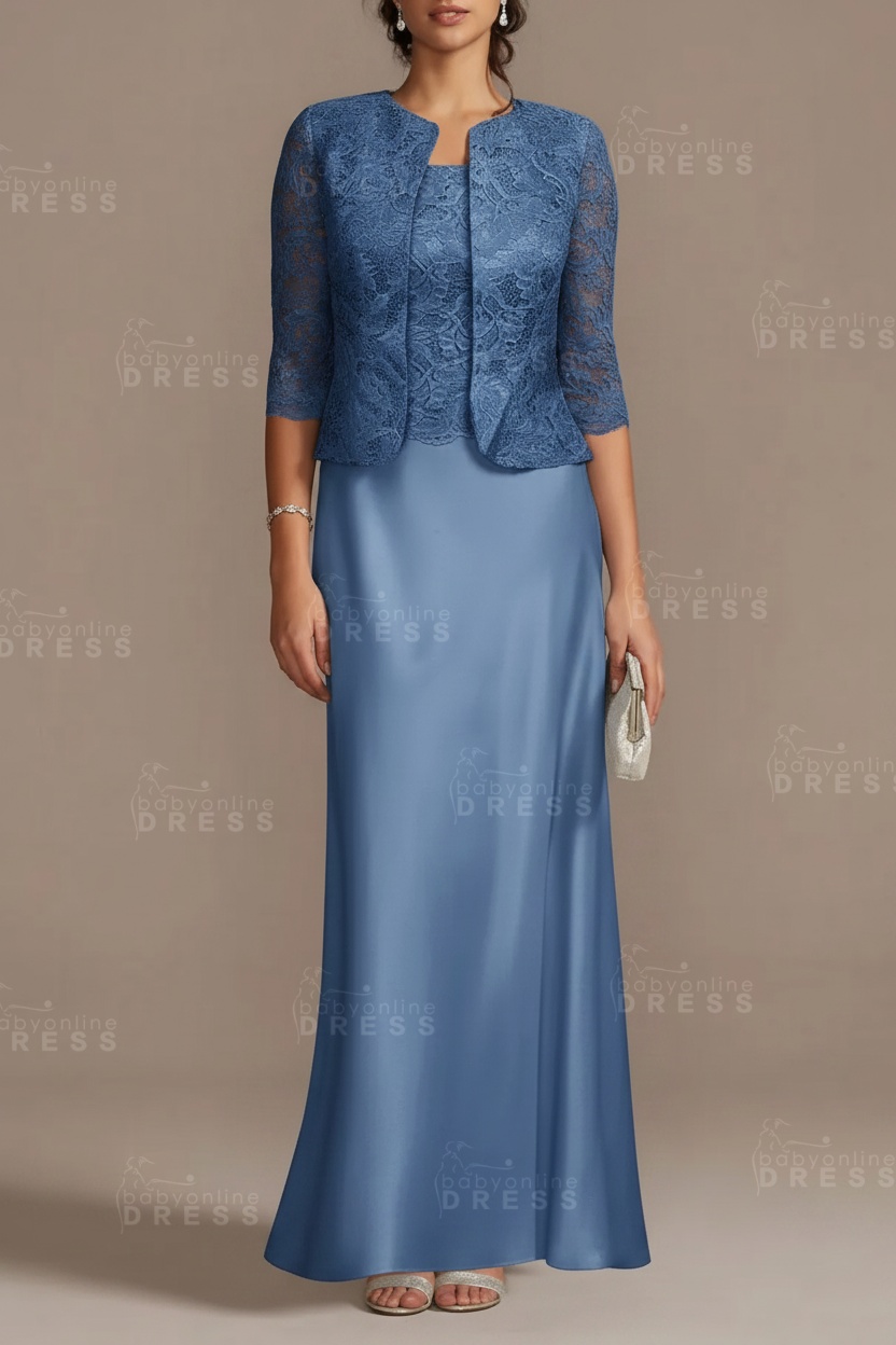 Long sleeves Sky blue Column Long Mother of the bride Dress