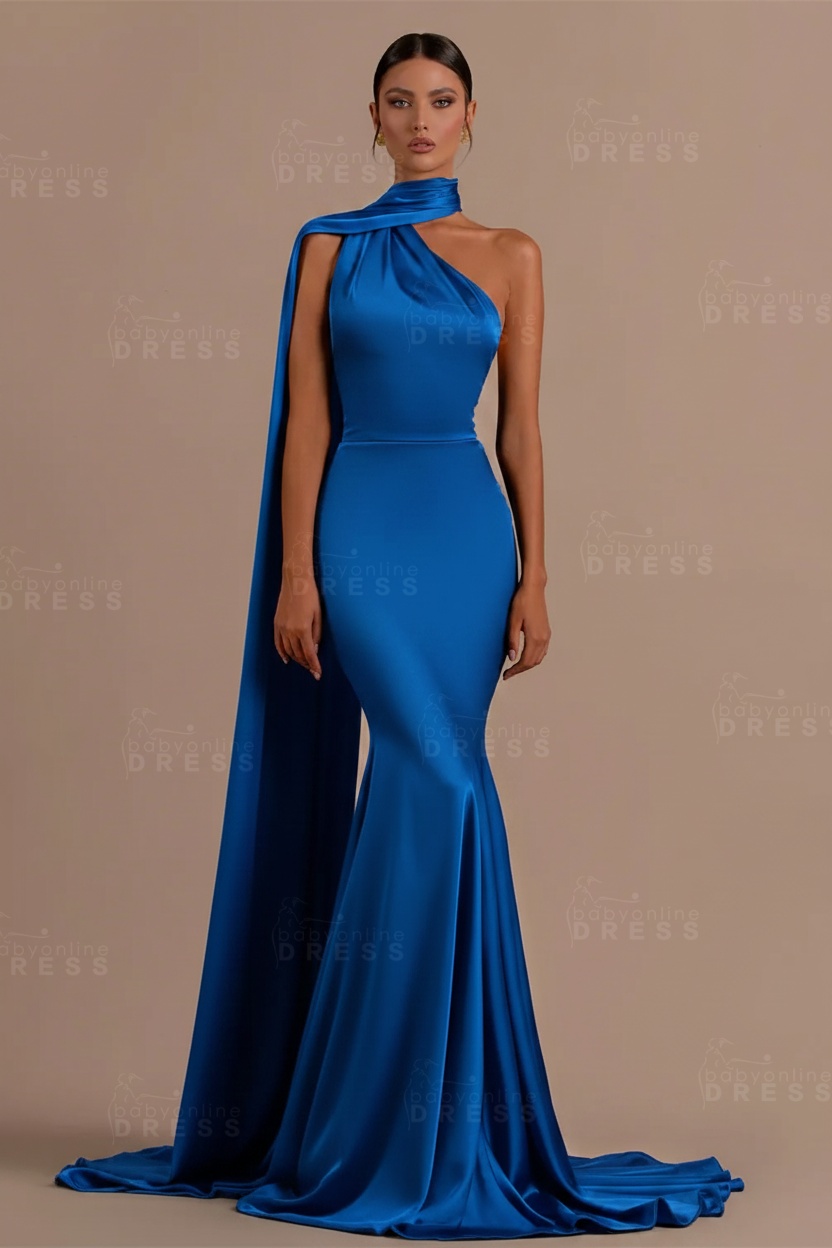 Black One shoulder Mermaid Long Sleeveless Prom Dresses