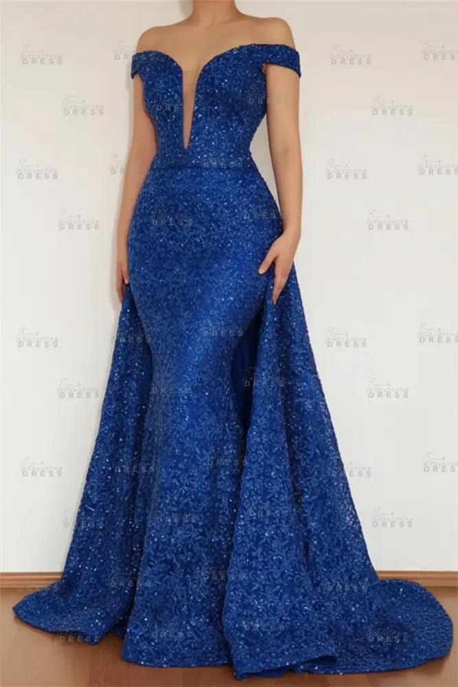 Burgundy Glamorous Mermaid Off The Shoulder Lace Appliques Prom Dress With Detachable Skirt