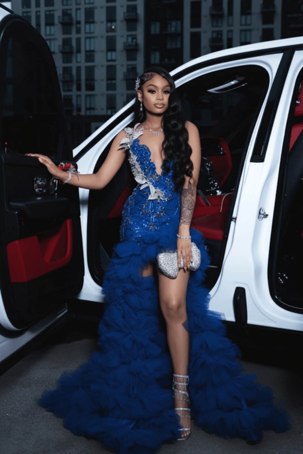 Stunning Red Mermaid Prom Dress with Beadings High Split Party Dress