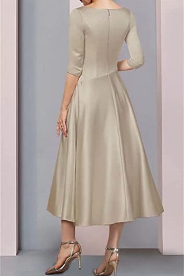 Elegant Half Sleeves Satin Wedding Guest Dress Mother of the Bride Dress Ankle Length