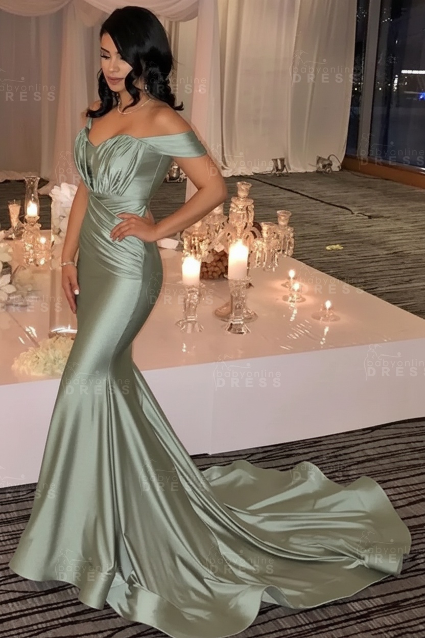 Off The Shoulder Champagne Gold Sexy Prom Dresses Mermaid Lates Popular Evening Gown