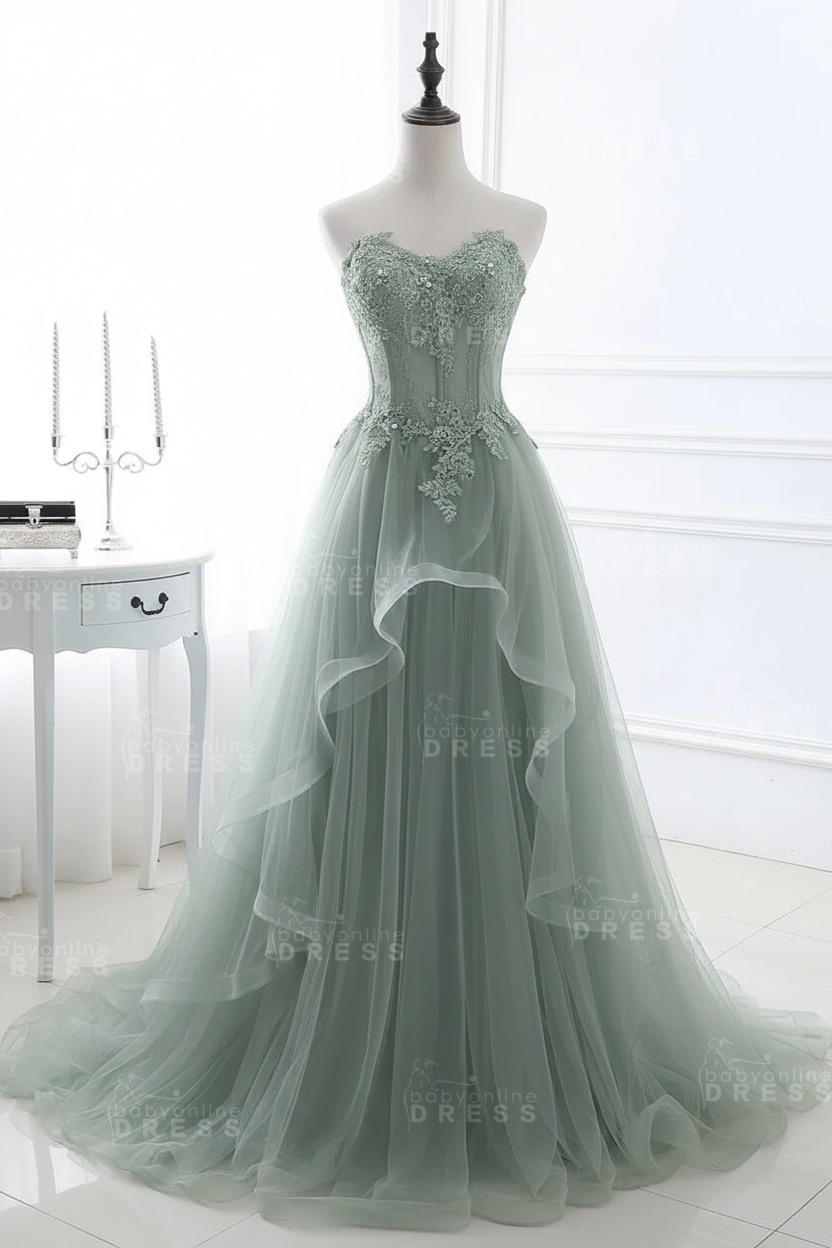 CHARLIZE |Ball Gown Sweetheart Tulle Sky Blue Prom Dress with Sequins BM0422