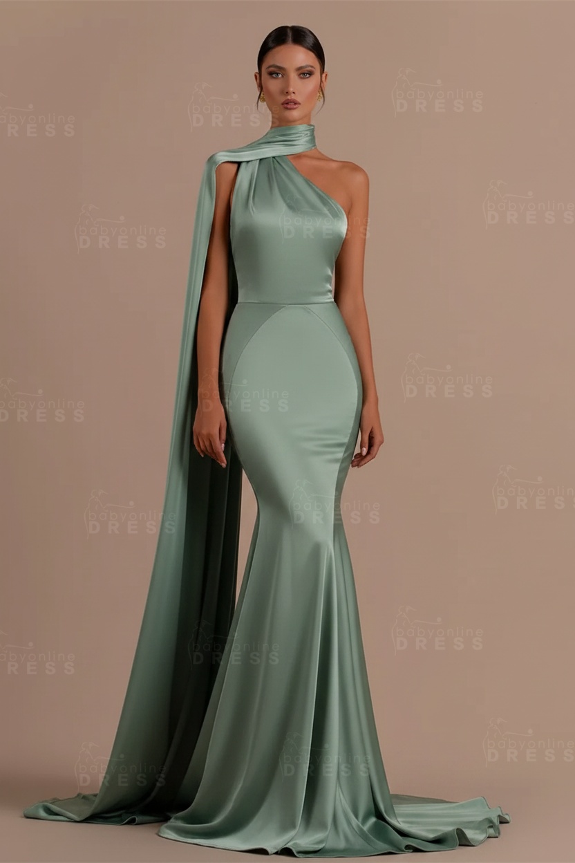 Black One shoulder Mermaid Long Sleeveless Prom Dresses