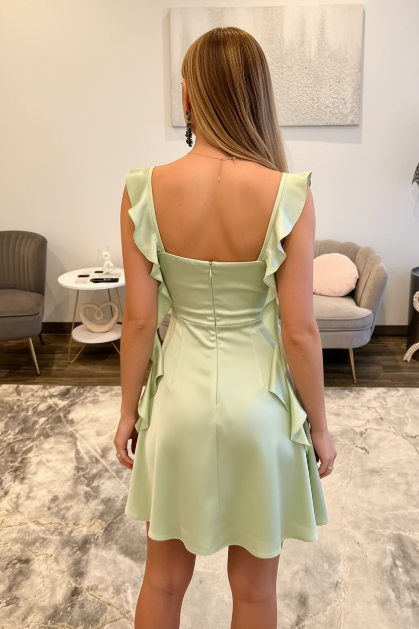 Sage Green Straps Satin A-Line Short Homecoming Dress