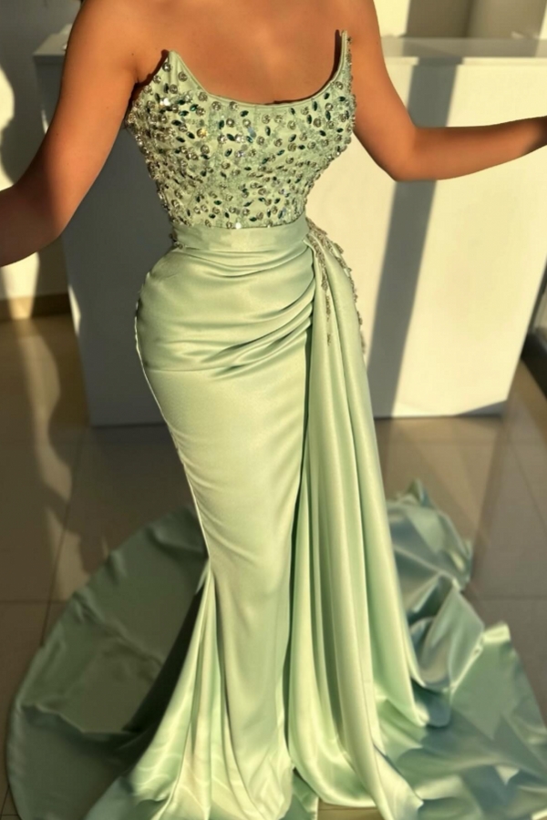 Sage Green Strapless Satin Mermaid Prom Dresses