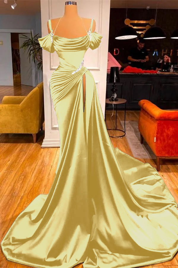 Sexy Green Off-the-shoulder High split Mermaid Prom Dress