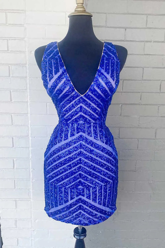 Sparkly White Sequins V-Neck Tight Homecoming Dress