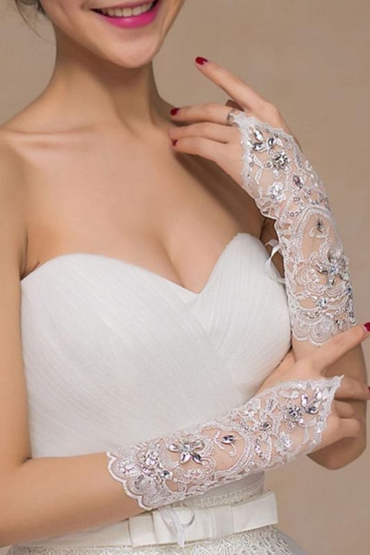 short white dress gloves Short Wedding Dress with Gloves, Balloon Wedding Dress, Aletta Dress