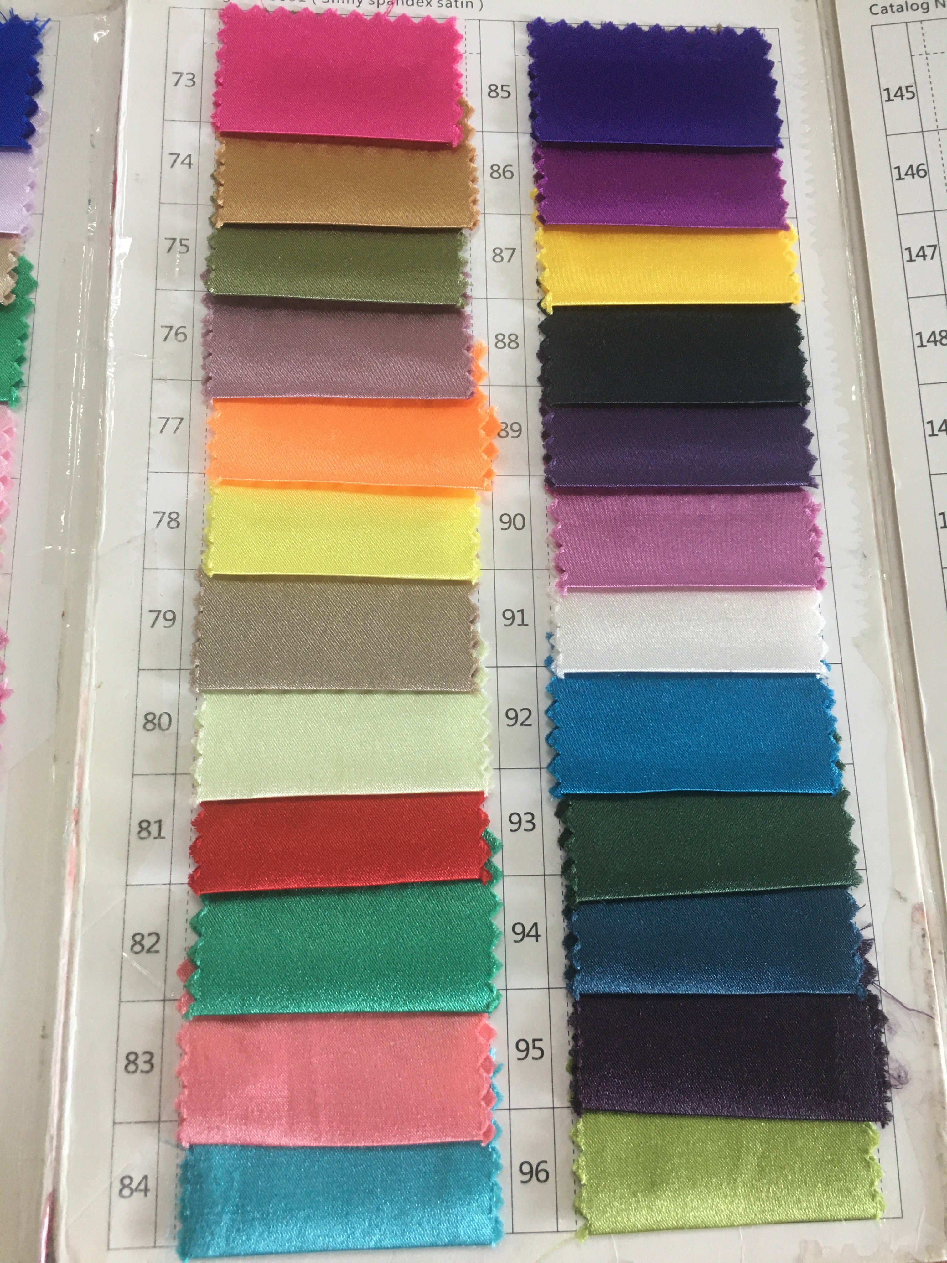 Chicloth Silk Like Stretch Satin Swatch with 128 Colors