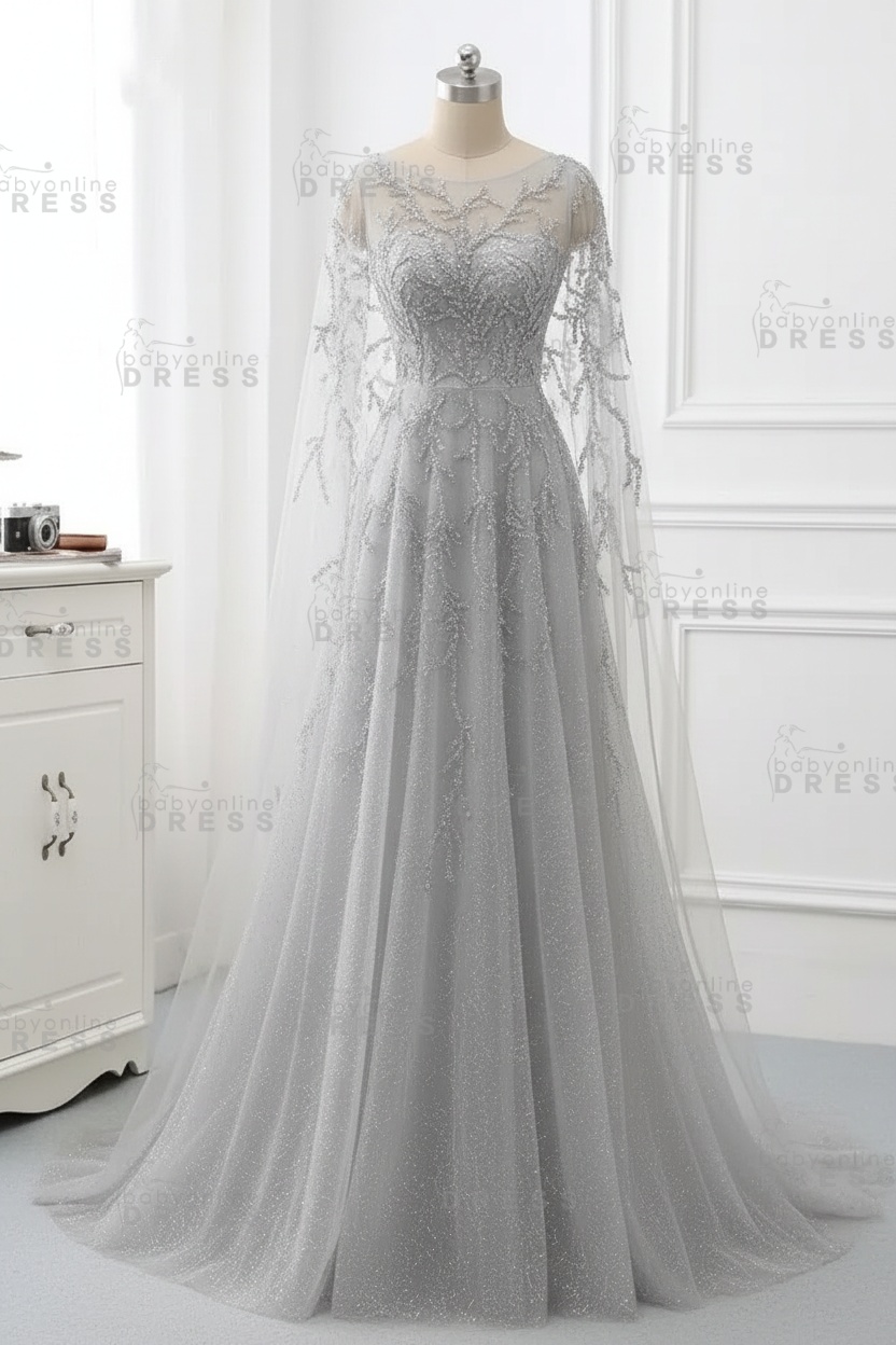Elegant Jewel Long Sleeves Ruffle Prom Dresses with Beadings Online