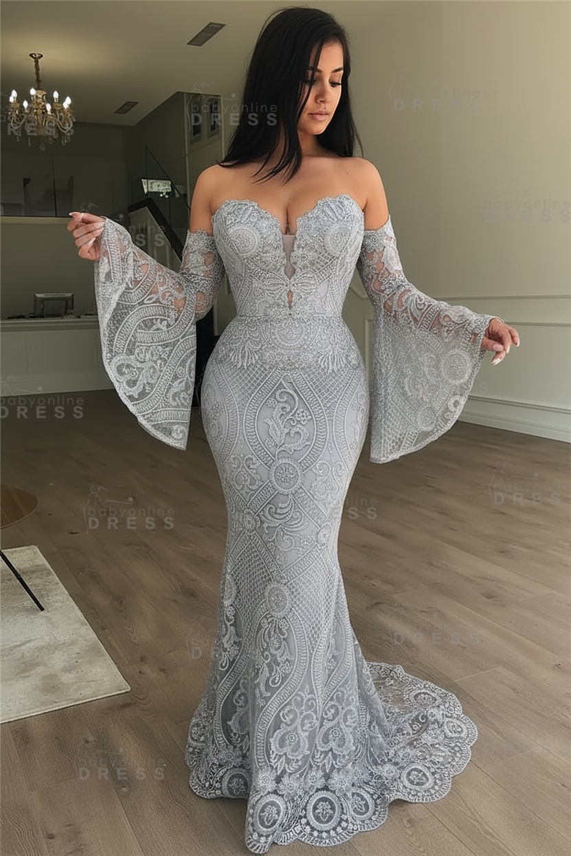 Off-the-Shoulder Long Sleeves Lace Floor-Length Mermaid Evening Dress