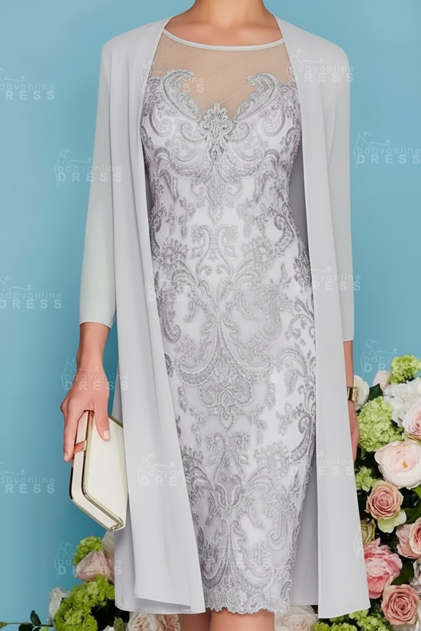 Scoop Neck Two Piece of Mermaid Slim Mother of the Bride Dress Chiffon 3/4 Sleeves Wedding Guest Outfits
