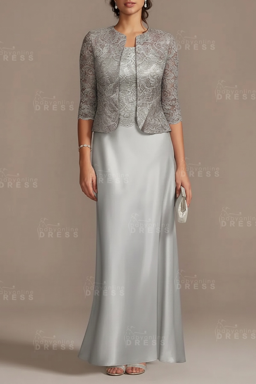Long sleeves Sky blue Column Long Mother of the bride Dress