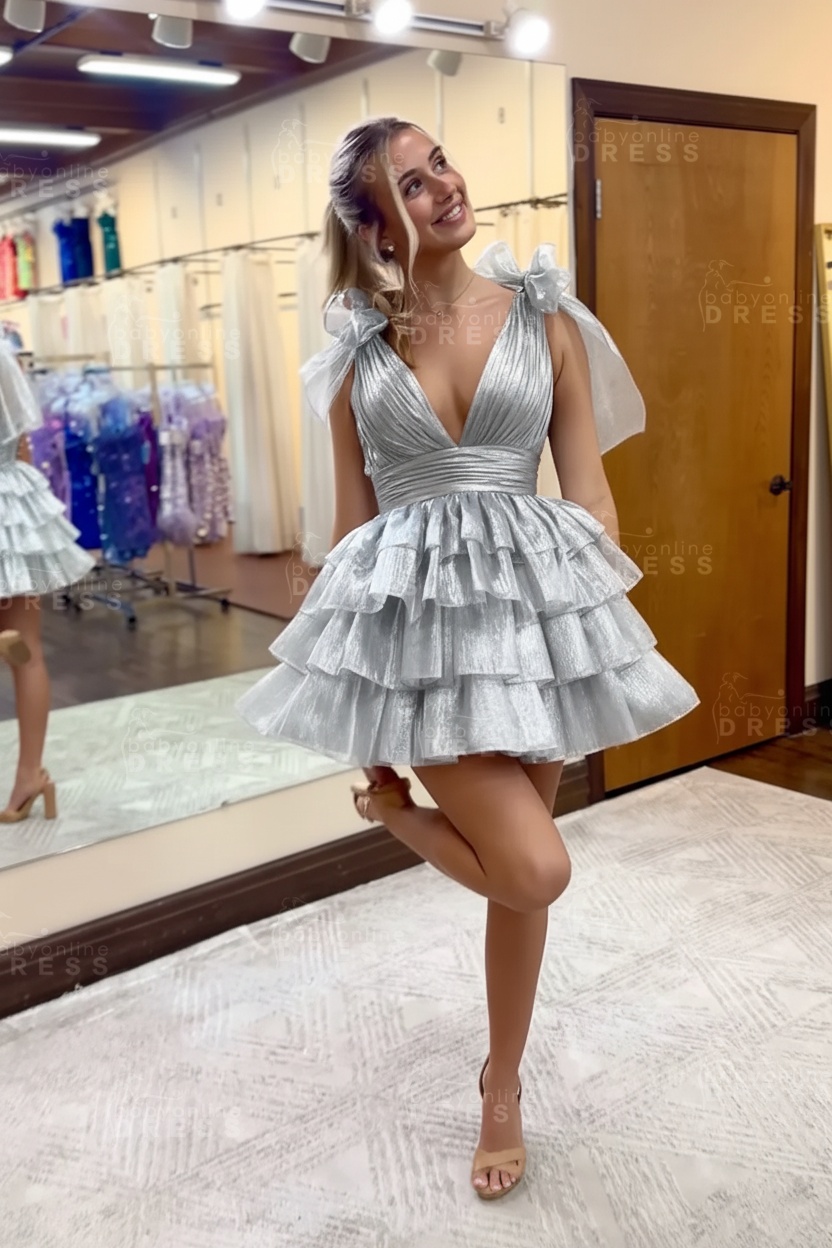 Fuchsia V-Neck Straps Ruffled A-Line Short Homecoming Dress